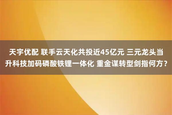 天宇优配 联手云天化共投近45亿元 三元龙头当升科技加码磷酸铁锂一体化 重金谋转型剑指何方？